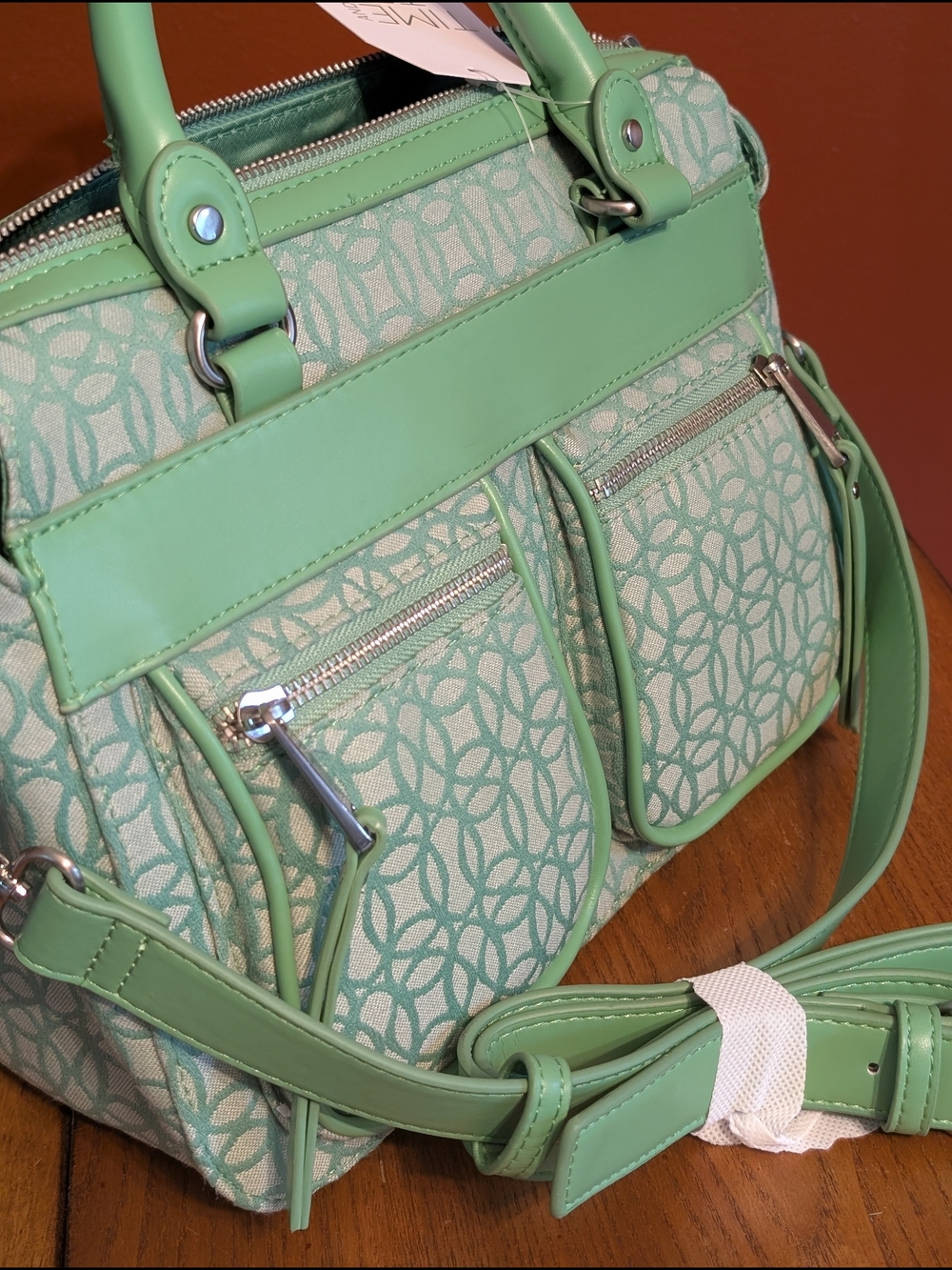 Time and Tru Mint Green Patterned Satchel Bag